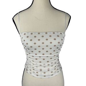 AFRM Women's Sleeveless Ruched Tank Top White Polka‎ Dot Size XS